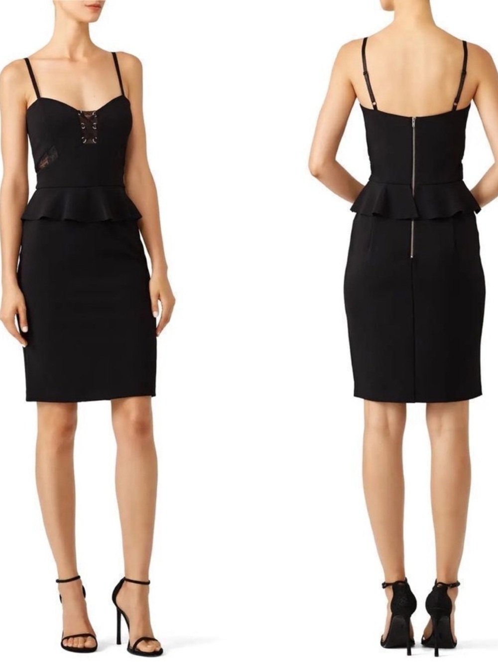 Parker Black Lace-Up Peplum Sheath Dress